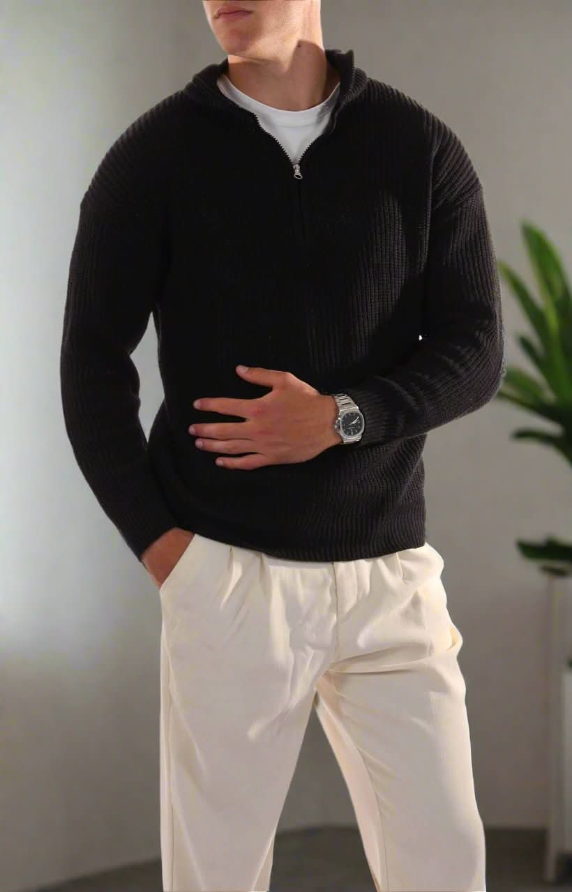 Pull Demi-Zip Classique, Élégant, Confortable, Polyvalent pour Hommes