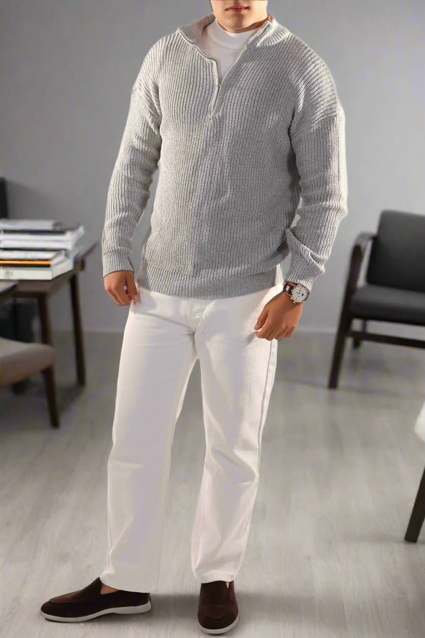 Pull Demi-Zip Classique, Élégant, Confortable, Polyvalent pour Hommes