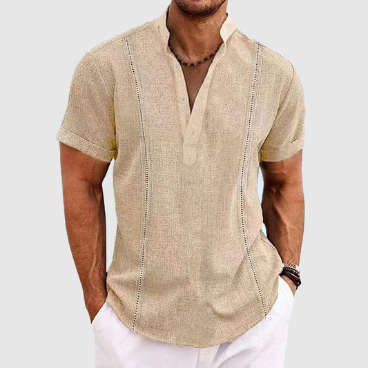 Chemise homme décontractée – Tissu léger respirant – Coupe ample – Col tunisien