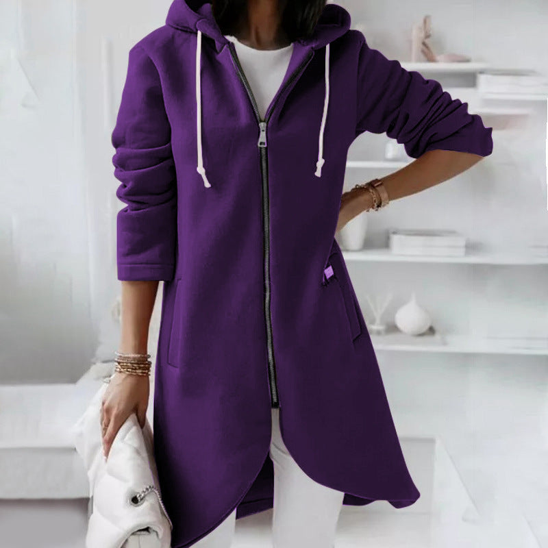 Veste sweat femme – Coupe décontractée – Coton – Capuche zippée – Longueur mi-cuisse