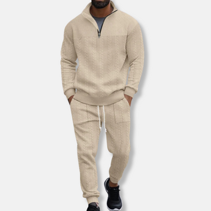 Homme Ensemble Deux Pièces - Maille Texturée - Coupe Décontractée - Col Montant zippé