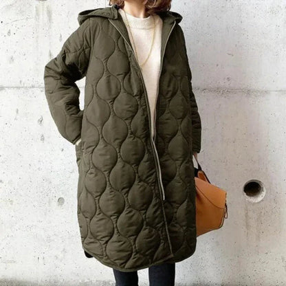 Veste matelassée femme – Coupe oversize – Longue – Capuche – Fermeture zippée