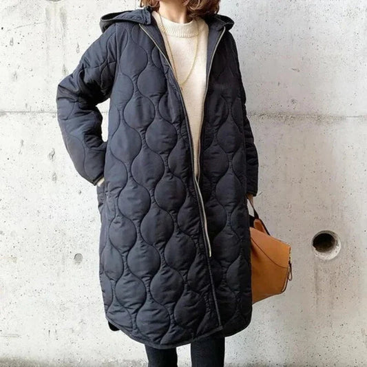 Veste matelassée femme – Coupe oversize – Longue – Capuche – Fermeture zippée