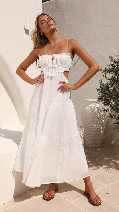 Robe Maxi Femme - Sans Manches - Bretelles Fines - Jupe Évasée - Détails Découpés