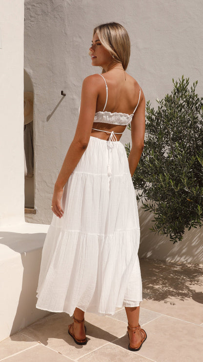 Robe Maxi Femme - Sans Manches - Bretelles Fines - Jupe Évasée - Détails Découpés