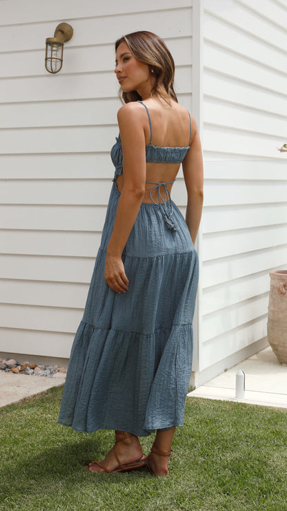 Robe Maxi Femme - Sans Manches - Bretelles Fines - Jupe Évasée - Détails Découpés