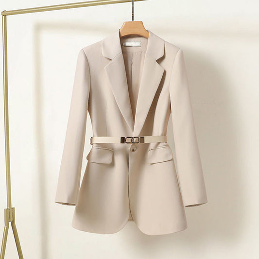 Blazer femme – Coupe cintrée – Ceinture à boucle – Tissu léger structuré