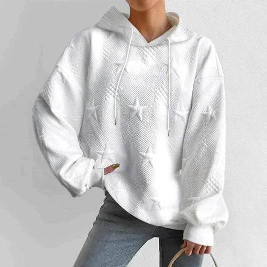 Sweat à capuche femme – Maille douce – Coupe oversize – Motif étoile en relief