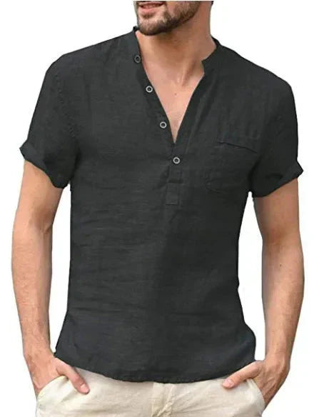 Chemise manches courtes homme – Coupe droite – Tissu respirant – Col mao – Poche poitrine