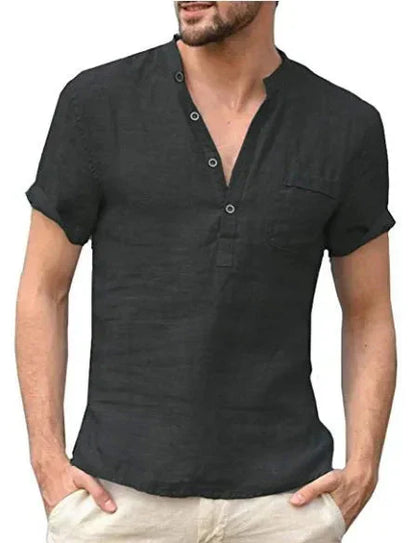 Chemise manches courtes homme – Coupe droite – Tissu respirant – Col mao – Poche poitrine