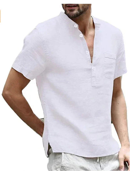 Chemise manches courtes homme – Coupe droite – Tissu respirant – Col mao – Poche poitrine