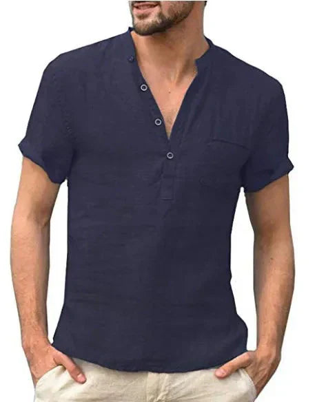 Chemise manches courtes homme – Coupe droite – Tissu respirant – Col mao – Poche poitrine