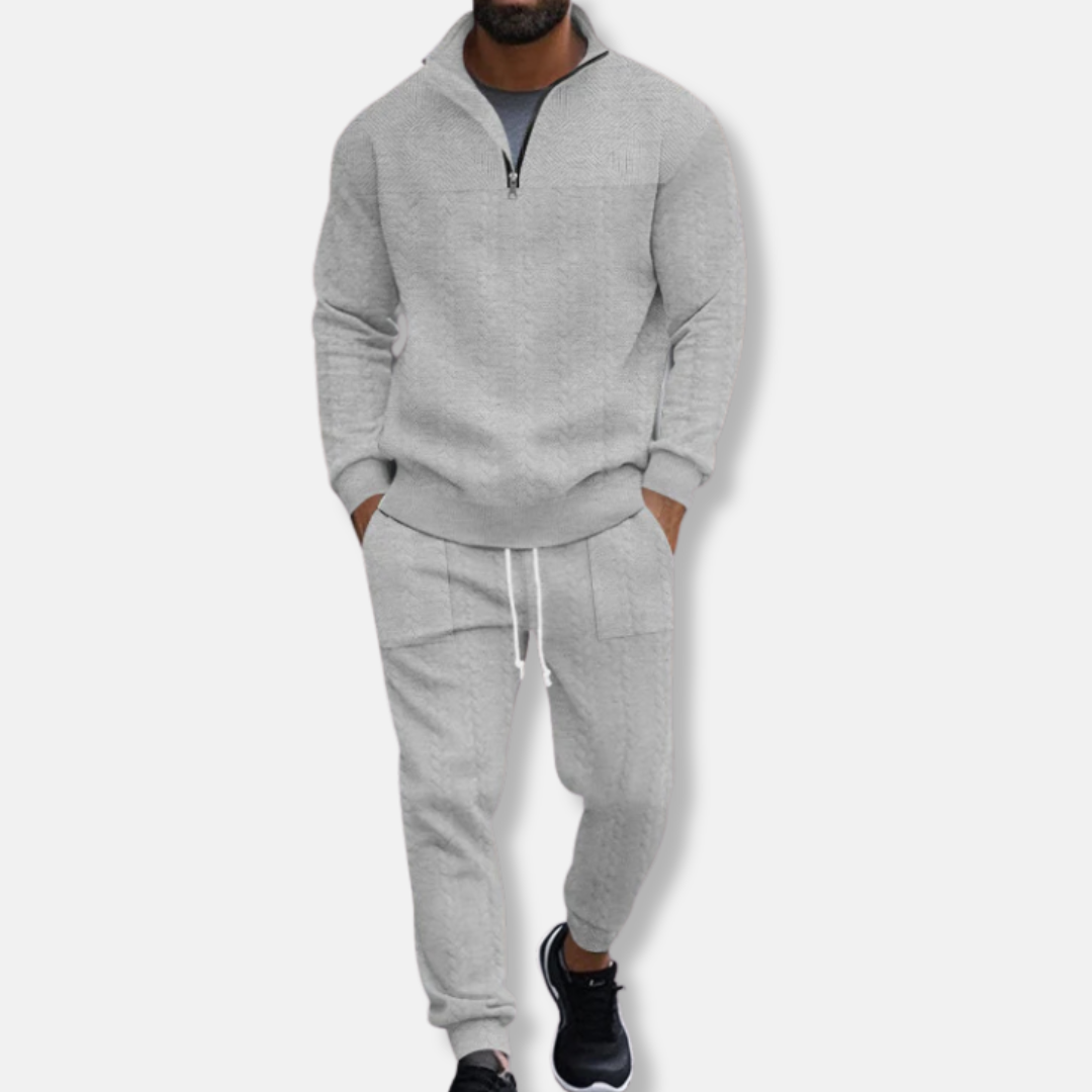 Homme Ensemble Deux Pièces - Maille Texturée - Coupe Décontractée - Col Montant zippé