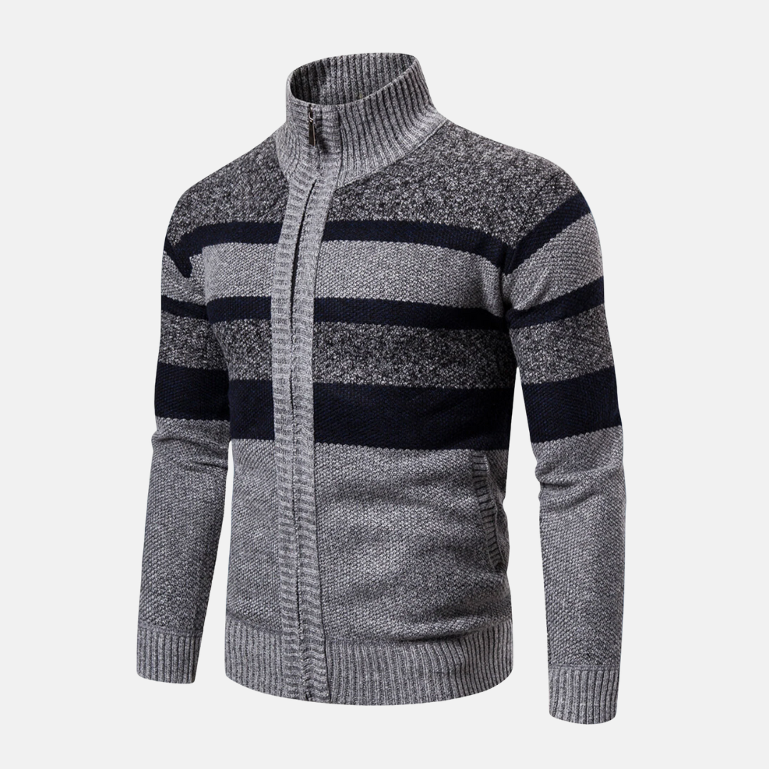 Homme Veste Tricotée - Tissu Texturé - Col montant côtelé - Manches longues