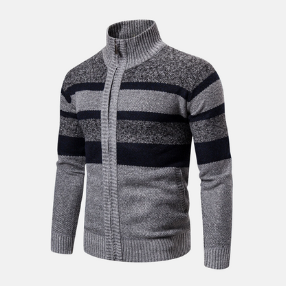 Homme Veste Tricotée - Tissu Texturé - Col montant côtelé - Manches longues