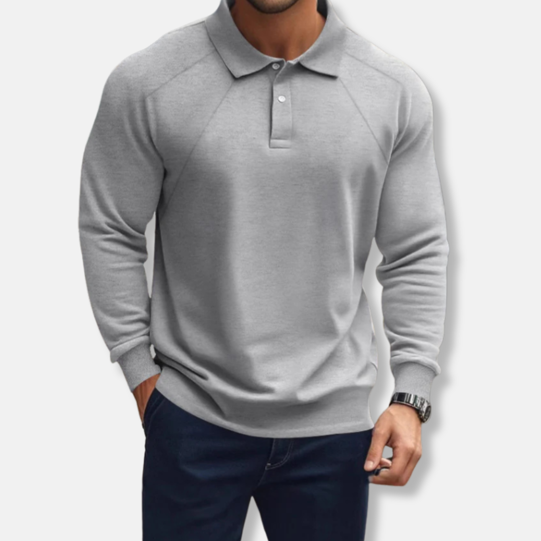 Homme Polo Manches Longues - Maille Douce - Col Polo - Manches Raglan - Coupe Décontractée