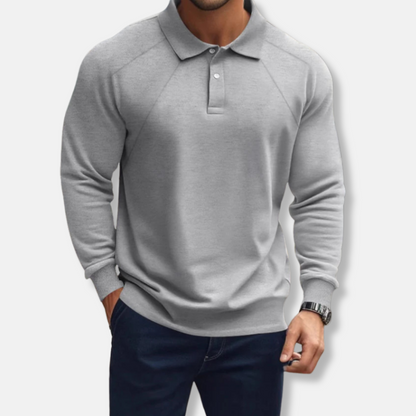 Homme Polo Manches Longues - Maille Douce - Col Polo - Manches Raglan - Coupe Décontractée