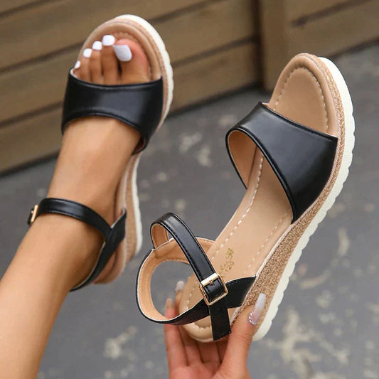 Sandales compensées femme – Bout ouvert – Bride cheville – Confort orthopédique