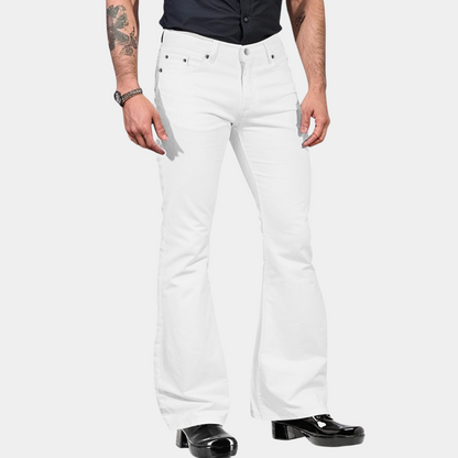 Pantalon flare homme – Taille haute – Coupe ajustée – Tissu coton – Style rétro