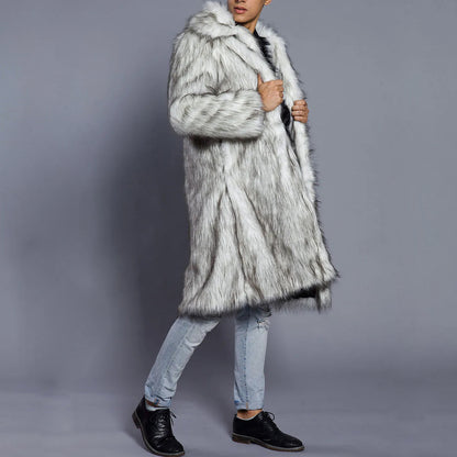 Manteau en fausse fourrure homme – Coupe oversize – Longueur cheville – Col large