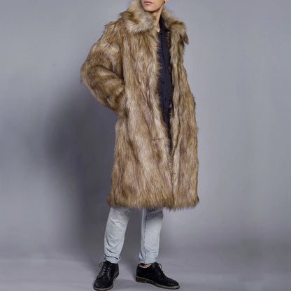 Manteau en fausse fourrure homme – Coupe oversize – Longueur cheville – Col large