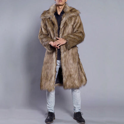 Manteau en fausse fourrure homme – Coupe oversize – Longueur cheville – Col large