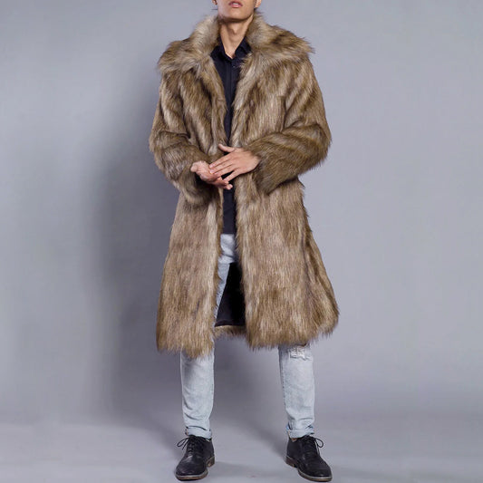 Manteau en fausse fourrure homme – Coupe oversize – Longueur cheville – Col large