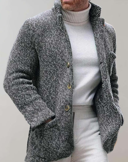 Homme Cardigan - Maille Grossière - Col Montant - Coupe Décontractée