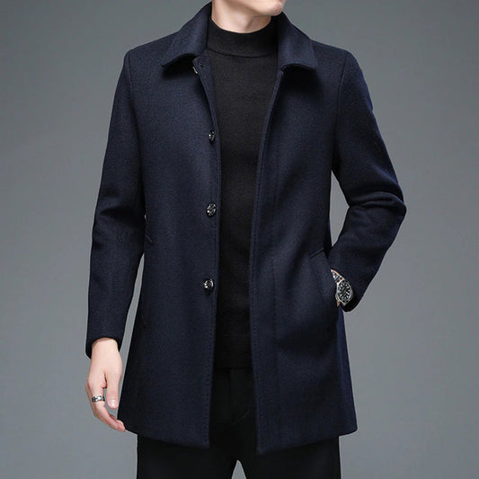 Manteau long homme – Coupe slim – Laine mélangée – Col à revers élégant