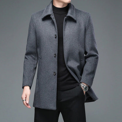 Manteau long homme – Coupe slim – Laine mélangée – Col à revers élégant