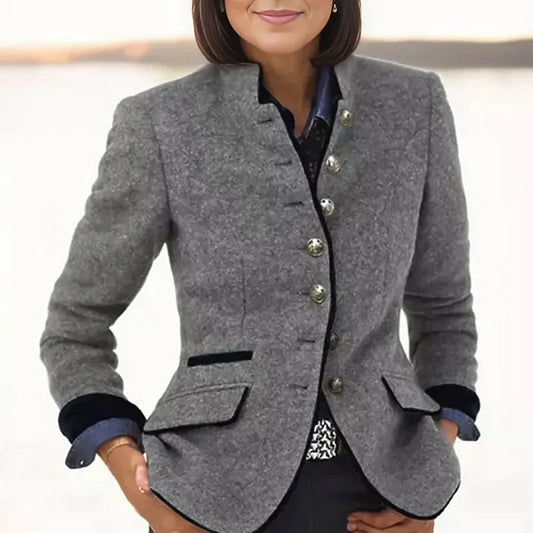 Veste femme – Coupe cintrée – Laine – Col montant – Fermeture boutonnée
