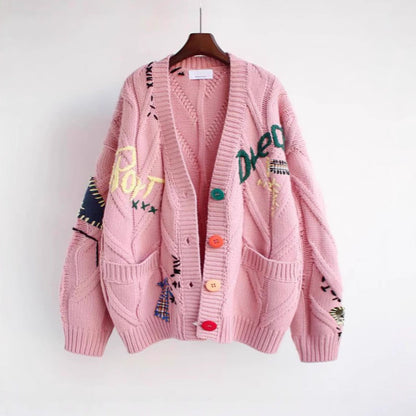 Cardigan femme – Maille épaisse – Coupe oversize – Boutons décoratifs – Poches avant