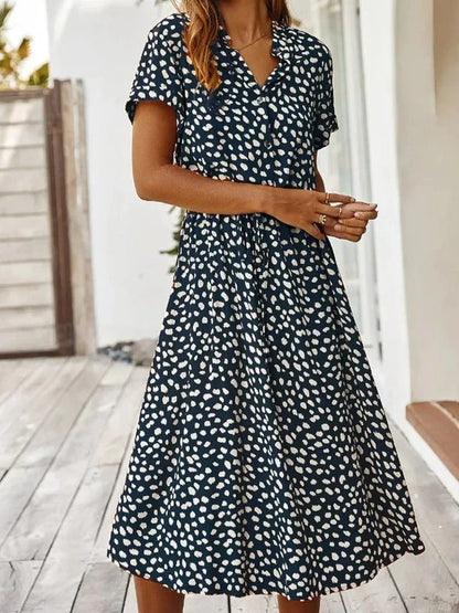 Robe midi femme – Coupe fluide – Tissu respirant – Taille ceinturée – Boutonnée