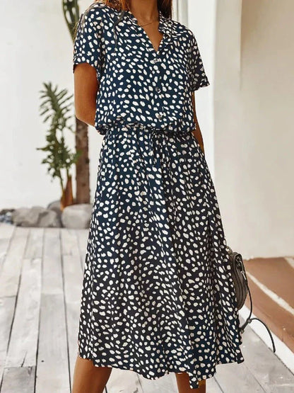 Robe midi femme – Coupe fluide – Tissu respirant – Taille ceinturée – Boutonnée