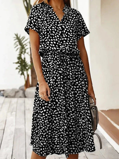 Robe midi femme – Coupe fluide – Tissu respirant – Taille ceinturée – Boutonnée