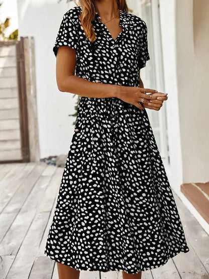 Robe midi femme – Coupe fluide – Tissu respirant – Taille ceinturée – Boutonnée