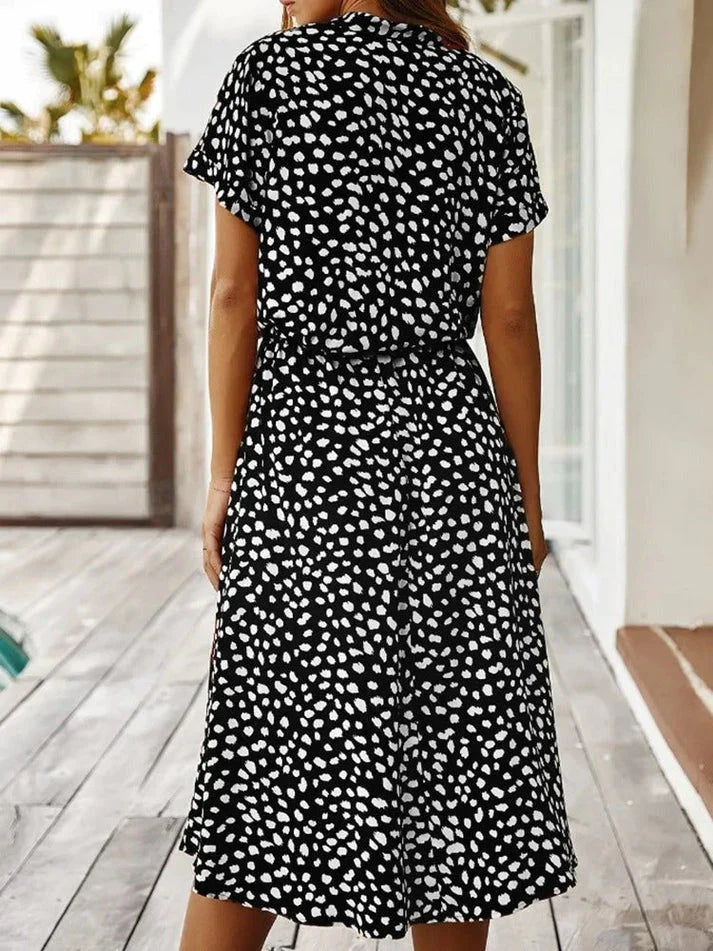 Robe midi femme – Coupe fluide – Tissu respirant – Taille ceinturée – Boutonnée
