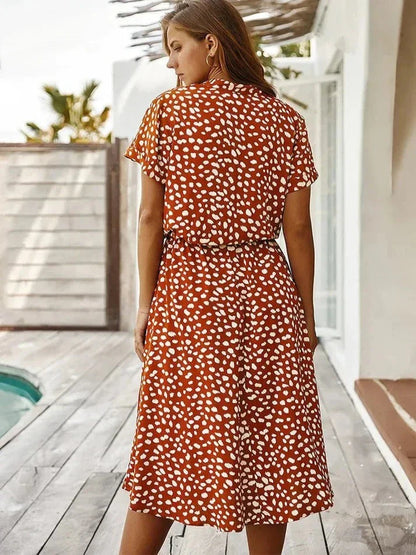 Robe midi femme – Coupe fluide – Tissu respirant – Taille ceinturée – Boutonnée