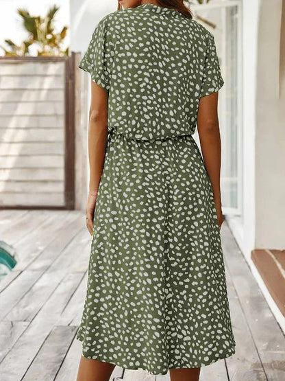 Robe midi femme – Coupe fluide – Tissu respirant – Taille ceinturée – Boutonnée