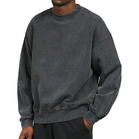 Sweatshirt homme – Coupe décontractée – Coton mélangé – Épaules tombantes – Finition côtelée