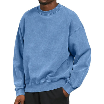 Sweatshirt homme – Coupe décontractée – Coton mélangé – Épaules tombantes – Finition côtelée