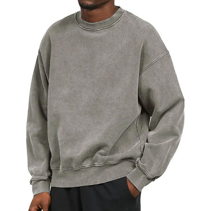 Sweatshirt homme – Coupe décontractée – Coton mélangé – Épaules tombantes – Finition côtelée