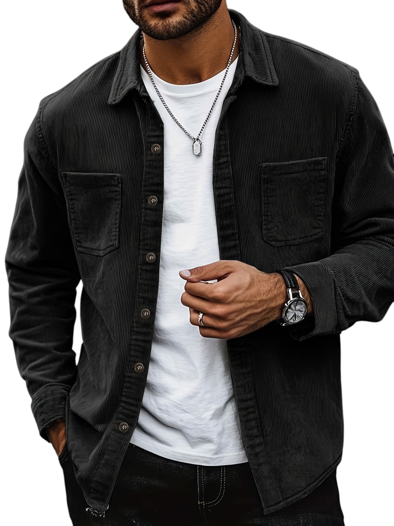 Blazer homme – Coupe régulière – Effet velours côtelé – Poches poitrine – Boutonné