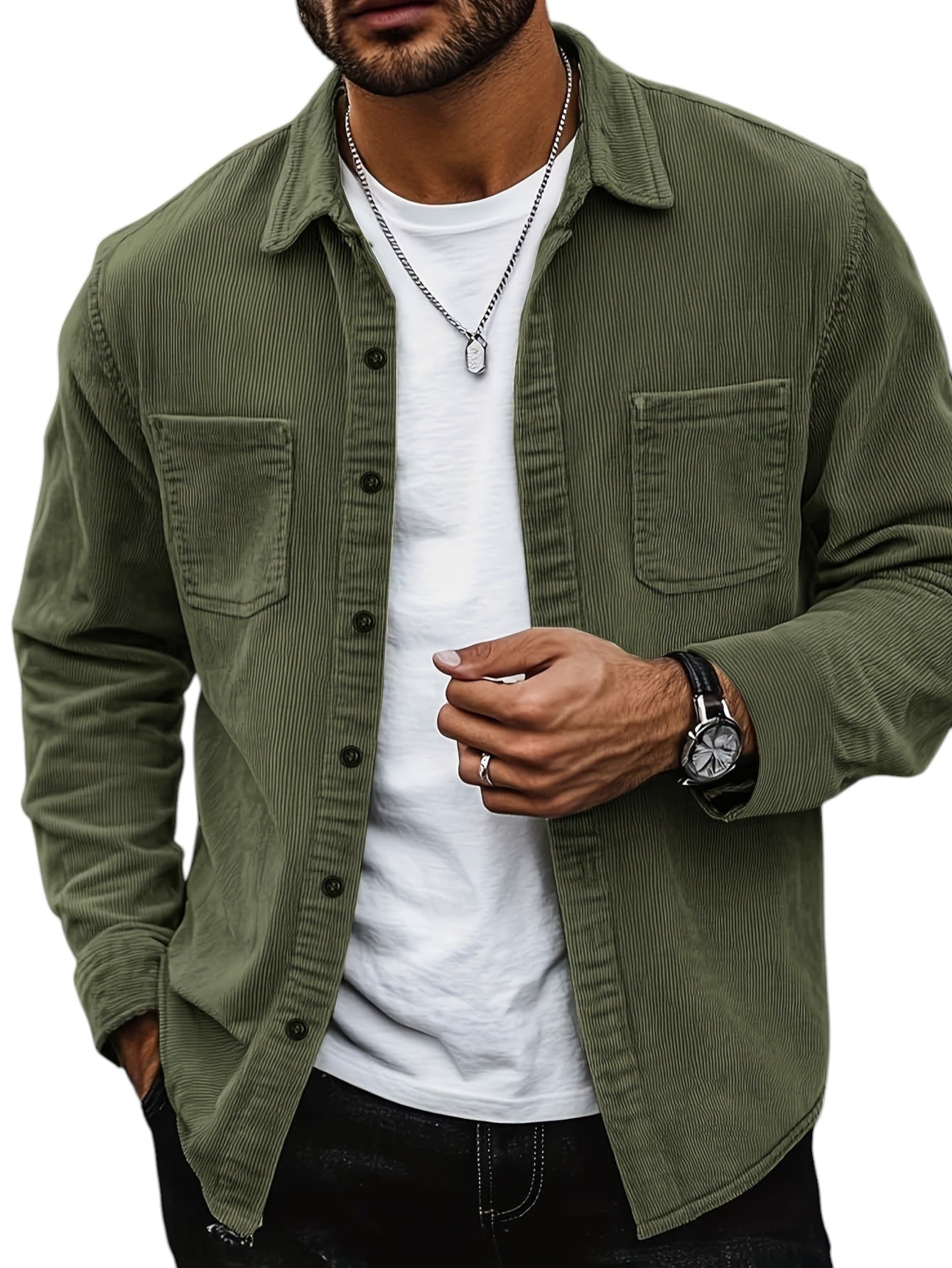 Blazer homme – Coupe régulière – Effet velours côtelé – Poches poitrine – Boutonné