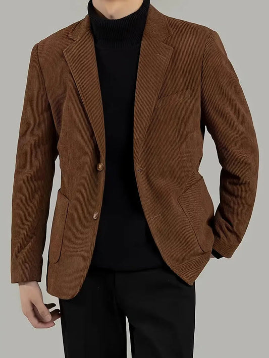 Blazer homme – Coupe ajustée – Côtelé – Boutonnage simple – Poches plaquées