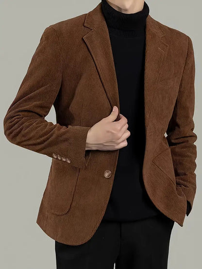 Blazer homme – Coupe ajustée – Côtelé – Boutonnage simple – Poches plaquées