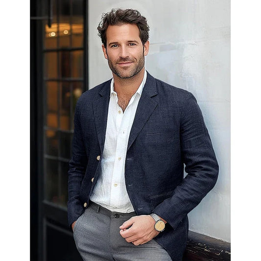 Blazer homme – Coupe ajustée – Léger et respirant – Revers cranté – Style chic casual