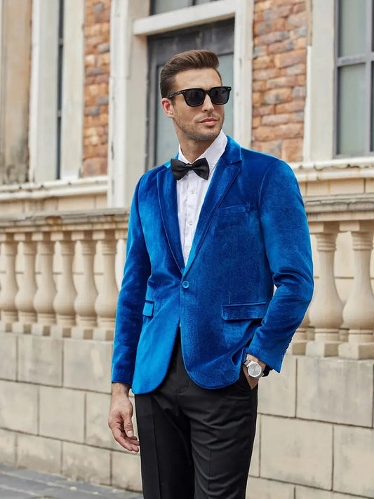 Blazer homme – Coupe ajustée – Velours luxe – Revers satin – Fermeture un bouton