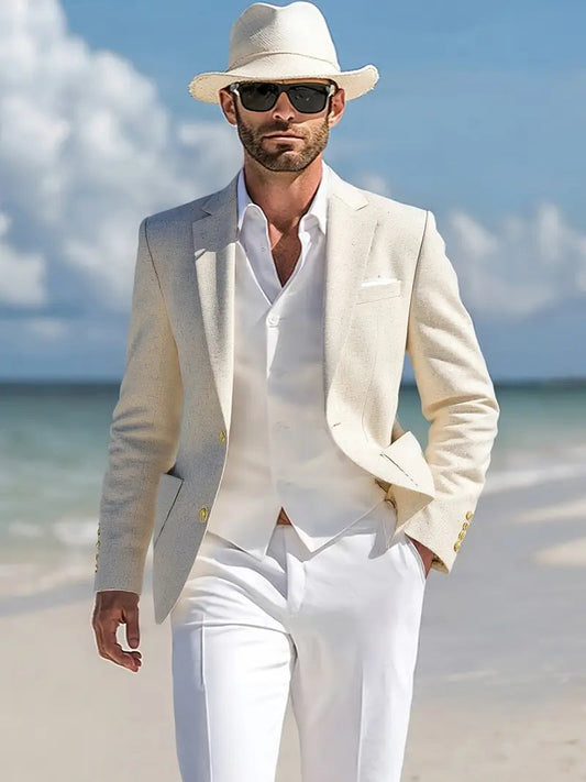 Veste homme – Coupe cintrée – Linnen – Revers crantés – Fermeture deux boutons