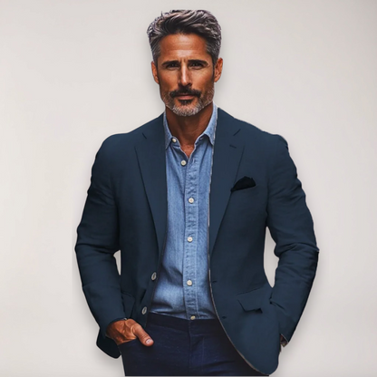 Blazer homme – Coupe ajustée – Mélange coton léger – Revers crantés – Style chic décontracté